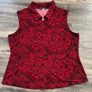 Tommy Hilfiger Sleeveless Paisley Polo Top - Red size XL